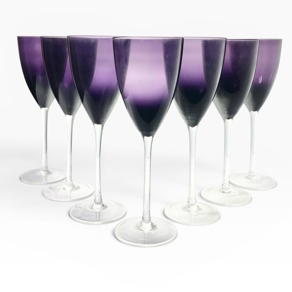 Vintage Deep Purple Amethyst Tall 7 Wine Water All Purpose Glasses 10 1/2” 16oz